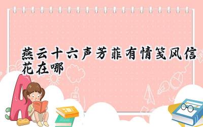 燕云十六声：芳菲有情笺风信花寻踪全攻略